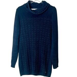 Blue Willis L sweater dress, 100% cotton, cowl neck, delicate cableknit details